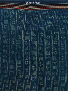 Indigo Black Rust Beige Ajrakh Hand Block Printed Modal Silk Saree in Natural Colors - S031703710