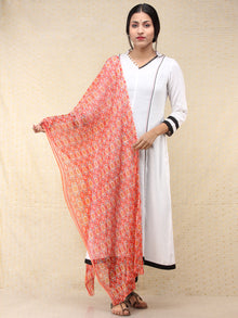 Coral Blue Ivory Georgette Hand Block Printed Dupatta  - D04170687