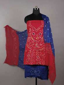 Maroon Blue Ivory Hand Tie & Dye Bandhej Suit Salwar Dupatta (Set of 3) With Hand Embroidery & Mirror Work - S16281241