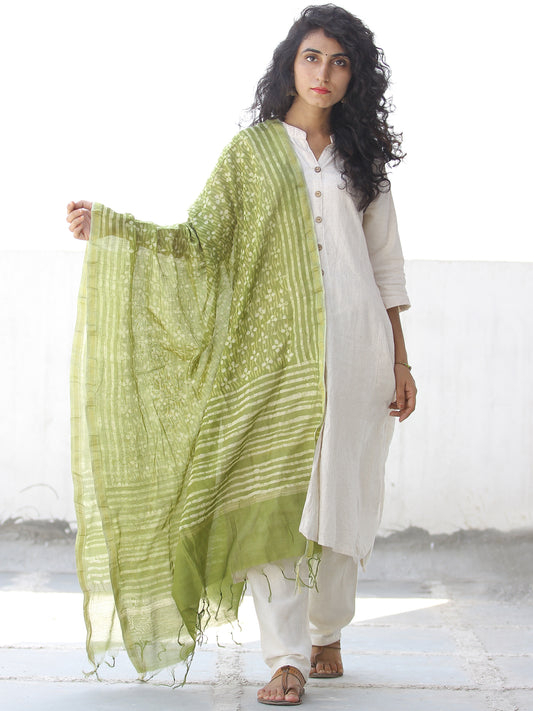 Green Ivory Chanderi Hand Block Printed Dupatta - D04170536