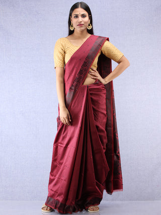 Banarasee Art Silk Saree - Wine Red Black - S031704378