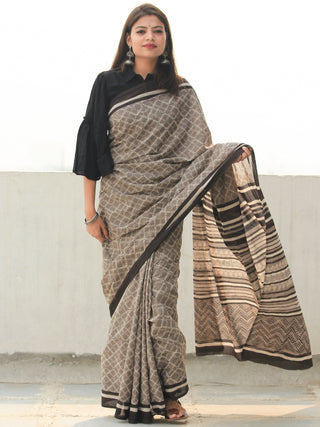 Kashish Black Hand Block Printed  Cotton Mul Saree - S031704098