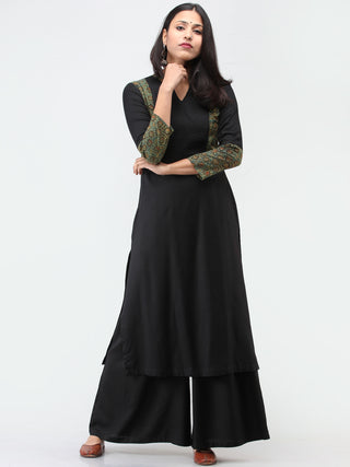 Green Black Ajrakh Hand Block Printed Kurta With Pintuk Yoke  - K204F1520