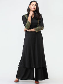Green Black Ajrakh Hand Block Printed Kurta With Pintuk Yoke  - K204F1520