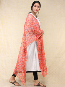 Coral Blue Ivory Georgette Hand Block Printed Dupatta  - D04170687