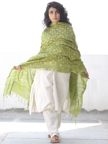 Green Ivory Chanderi Hand Block Printed Dupatta - D04170536