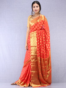 Banarasee Chiffon Saree With Golden Zari Weave - Red & Gold - S031704355