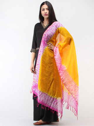 Kota Doria Tie & Die Dupatta  With Zari Border - Yellow & Pink - D04170892