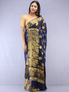 Banarasee Chiffon Saree With Golden Zari Weave - Blue & Gold - S031704400