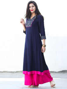 Indigo Pink Rayon Kurta And Palazzo With Embroidery Details - Set of 2 - SS01F026