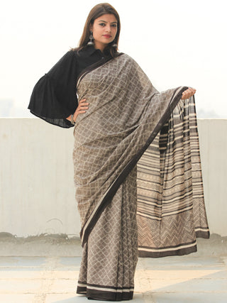 Kashish Black Hand Block Printed  Cotton Mul Saree - S031704098
