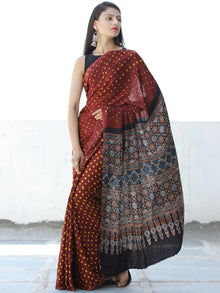 Maroon Yellow Black Bandhej Modal Silk Saree With Ajrakh Printed Pallu & Blouse - S031703871