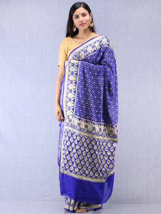 Banarasee Pure Chiffon Saree With Zari Work - Royal Blue Silver - S031704308