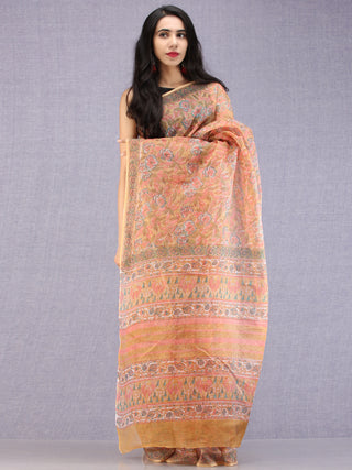 Mustard Coral Teal Off White Hand Block Printed Kota Doria Saree - S031704583
