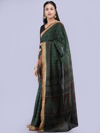 Green Black Bagh Printed Maheshwari Cotton Saree - S031704236