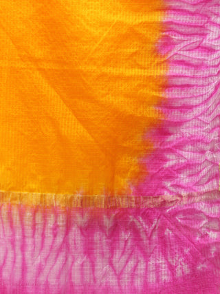 Kota Doria Tie & Die Dupatta  With Zari Border - Yellow & Pink - D04170892