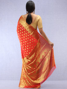 Banarasee Chiffon Saree With Golden Zari Weave - Red & Gold - S031704355