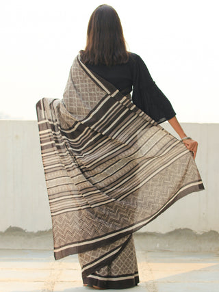 Kashish Black Hand Block Printed  Cotton Mul Saree - S031704098