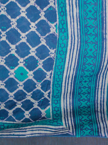 Indigo Green White Chanderi Silk Hand Block Printed Saree With Geecha Border - S031703981