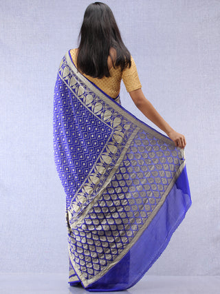 Banarasee Pure Chiffon Saree With Zari Work - Royal Blue Silver - S031704308