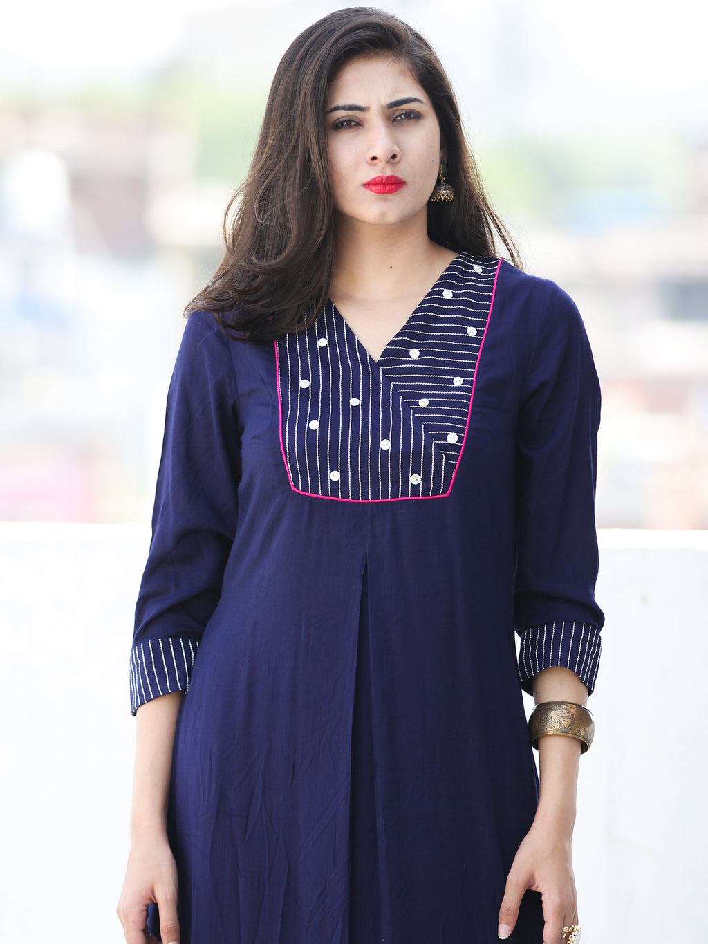 Buy Indigo Bagru Hand Block Printed Cotton Kurta with Palazzo- Set of 2 |  KS617/NAF11AUG | The loom