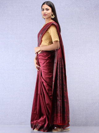 Banarasee Art Silk Saree - Wine Red Black - S031704378