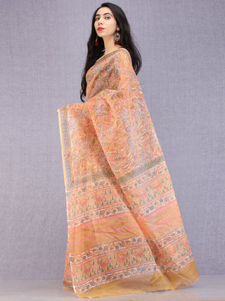 Mustard Coral Teal Off White Hand Block Printed Kota Doria Saree - S031704583