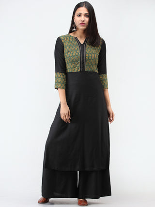 Green Black Ajrakh Hand Block Printed Kurta  - K213F1534
