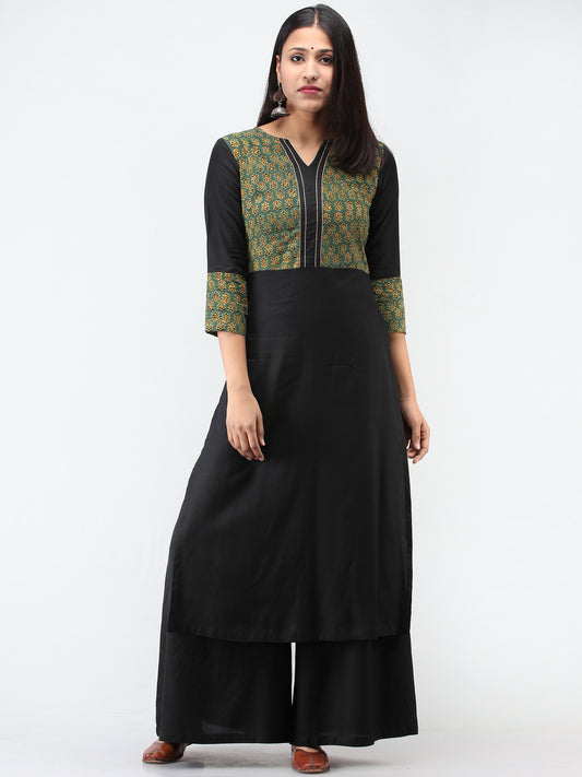 Green Black Ajrakh Hand Block Printed Kurta  - K213F1534