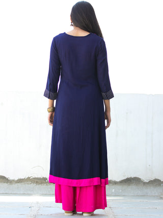 Indigo Pink Rayon Kurta And Palazzo With Embroidery Details - Set of 2 - SS01F026