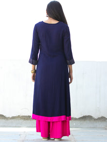 Indigo Pink Rayon Kurta And Palazzo With Embroidery Details - Set of 2 - SS01F026