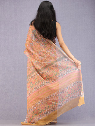 Mustard Coral Teal Off White Hand Block Printed Kota Doria Saree - S031704583