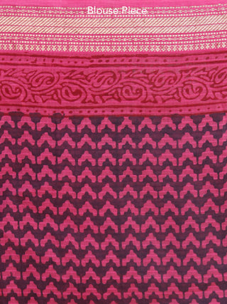 Pink Black Bagh Hand Block Printed Maheswari Silk Saree With Resham Border - S031703826