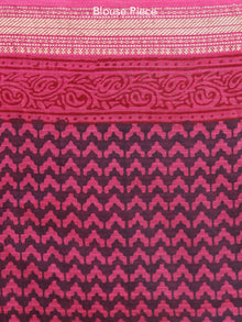 Pink Black Bagh Hand Block Printed Maheswari Silk Saree With Resham Border - S031703826