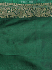 Banarasee Pure Katan Silk Handloom Saree With Zari Work - Green & Gold - S031704288