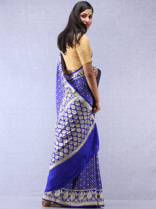 Banarasee Pure Chiffon Saree With Zari Work - Royal Blue Silver - S031704308