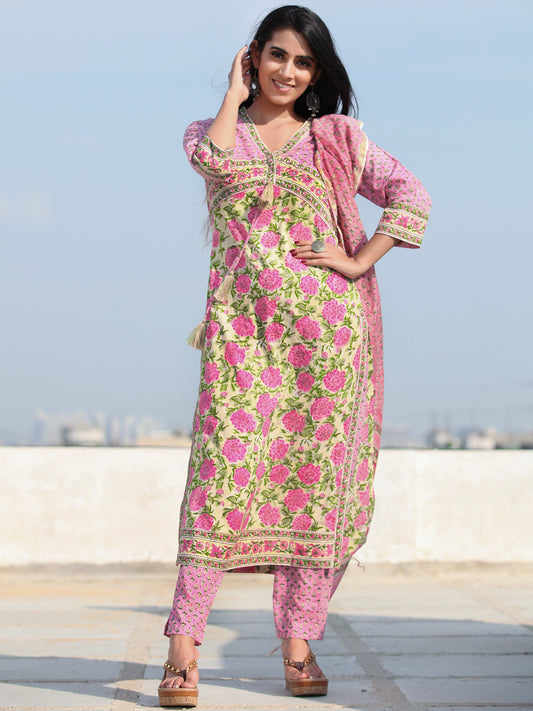 Jashn Gulab - Set of Kurta Pants & Dupatta - KS04A2493D