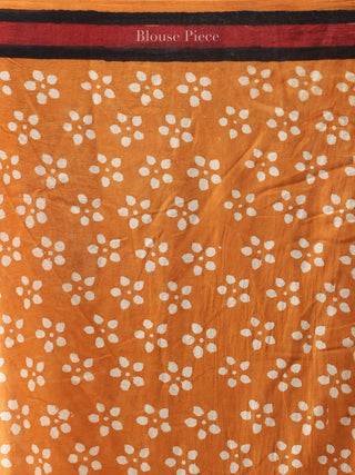 Beige Mustard Red Hand Block Printed Cotton Mul Saree - S031704456