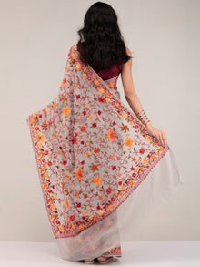 Grey Aari Embroidered Georgette Saree From Kashmir  - S031704623