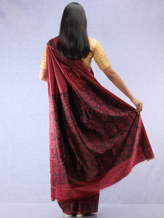 Banarasee Art Silk Saree - Wine Red Black - S031704378