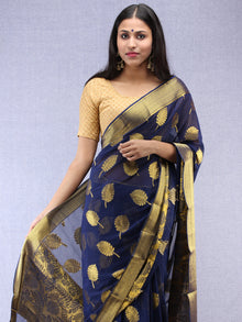 Banarasee Chiffon Saree With Golden Zari Weave - Blue & Gold - S031704400