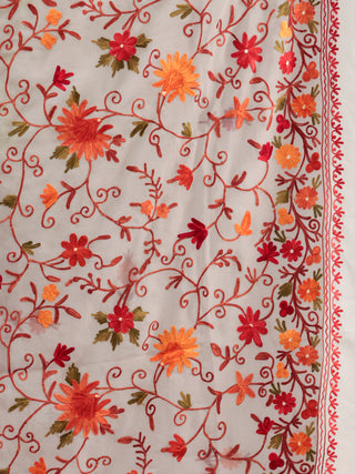 Grey Aari Embroidered Georgette Saree From Kashmir  - S031704623