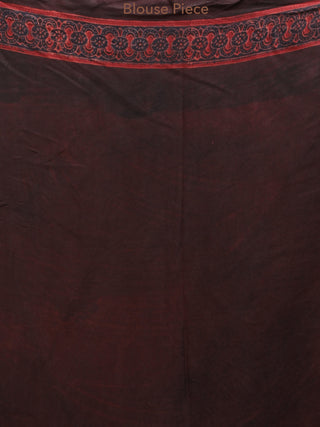 Crimson Red Black Ajrakh Hand Block Printed Modal Silk Saree - S031704150