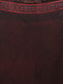 Crimson Red Black Ajrakh Hand Block Printed Modal Silk Saree - S031704150