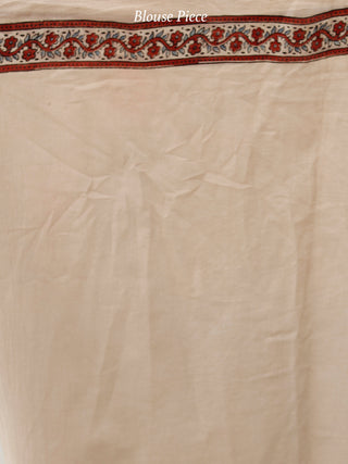 Beige Indigo Maroon Black Ajrakh Hand Block Printed Cotton Saree in Natural Colors - S031703806