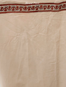 Beige Indigo Maroon Black Ajrakh Hand Block Printed Cotton Saree in Natural Colors - S031703806