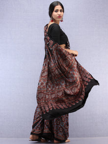 Red Black Indigo Ajrakh Hand Block Printed Modal Silk Saree - S031704444