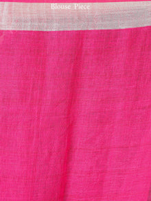 Pink Linen Handloom Jamdani Saree With Zari Border - S031703441
