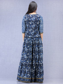 Naaz Furozan - Hand Block Printed Long Embroidered Jacket Top & Skirt  - DS88F001