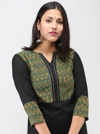 Green Black Ajrakh Hand Block Printed Kurta  - K213F1534